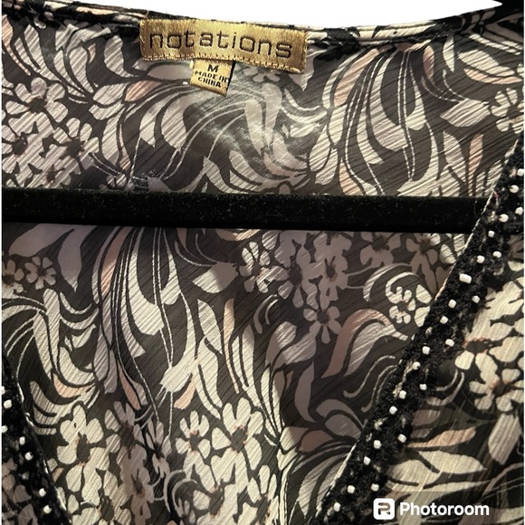 Notations Sheer Floral Print Blouse w/tie back - Picture 2 of 5